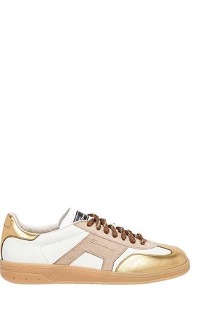 Santoni Womens leather and suede DBS Oly sneaker in White/beige/silver at Nordstrom, Size 12