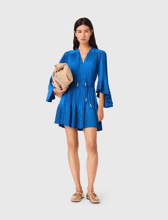 Maje Short Pleated Dress - Blue - Maje