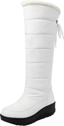 Generic Womens Mid Calf Boots Winter Over Knee Platform Warm Fashion Down Filled Round Toe Thick Bottom(White, 4.5)