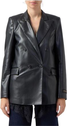 Ermanno Scervino Giacca doppiopetto ecopelle pizzo - Jackets - Mujer - Negro - M
