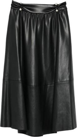 Liu Jo Rokken, Dames, Zwart, M, Zwarte A-lijn Rok met Knoopdetails