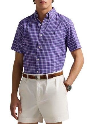 Polo Ralph Lauren Big & Tall Performance Twill Sport Shirt in Purple White Multi at Nordstrom, Size Xx-Large