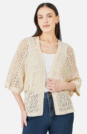 Yumi Crochet Edge To Edge Cardigan in Beige at Nordstrom, Size Medium