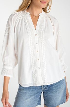 Liverpool L.A. Rickrack Front Button Cotton Top in Bone at Nordstrom, Size X-Large