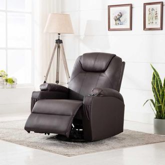 vidaXL Sill&oacute;n De Masaje Mecedora De Cuero Sint&eacute;tico Marr&oacute;n Vidaxl