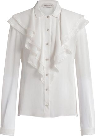 Alberta Ferretti Sheer White Blouse with Layered Ruffles