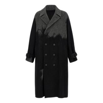 Yohji Yamamoto Needle Punched Herringbone Raglan Double Coat - Heren - Mantels - Grijs - Maat: L Wol