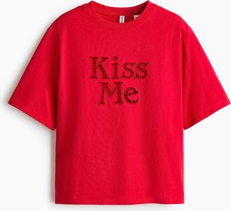 H&M T-Shirt mit Stickerei - Red