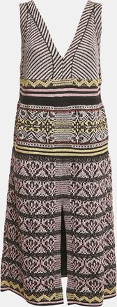 M Missoni Black/pink Patterned Lurex Knit V-Neck Midi Dress