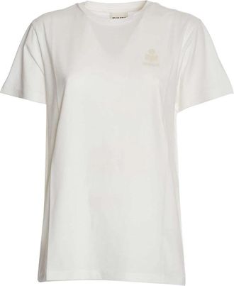 Isabel Marant Geborduurd Logo Katoenen T-shirt - Dames - T-shirts - Wit - M - Katoen - Tops