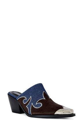 Azalea Wang Cecily Western Mule in Blue/Brown at Nordstrom, Size 8.5