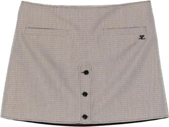 Courr&egrave;ges Minirok met Houndstooth-patroon en Knoopsluiting - Dames - Korte rokken - Beige - S - Wol - Rokken