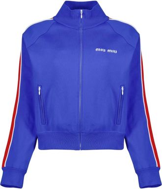 Miu Miu Technische Yarn Sweatshirt met Rits - Dames - Trainingsjackets - Blauw - S - Fitness