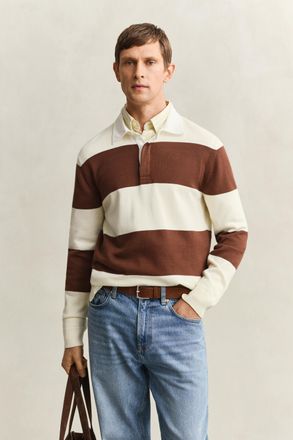 GANT Men Barstriped Cotton Polo Sweater (XXXL) CREAM