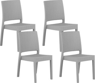 Beliani Conjunto De 4 Sillas De Comedor De Jard&iacute;n Material Sint&eacute;tico Gris Claro Apilables Minimalista Exterior Fossano