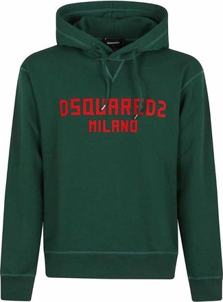 Dsquared2 Mens Milano Logo Cool Fit Green Hoodie Cotton - Size X-Large