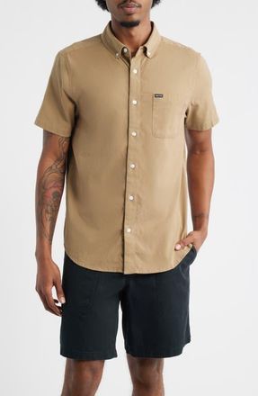 Brixton Sanford Short Sleeve Oxford Button-Down Shirt in Khaki at Nordstrom, Size Xx-Large