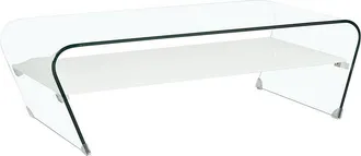 Vente-Unique Mesa de centro KELLY - Cristal templado blanco - Tabla blanco lacado