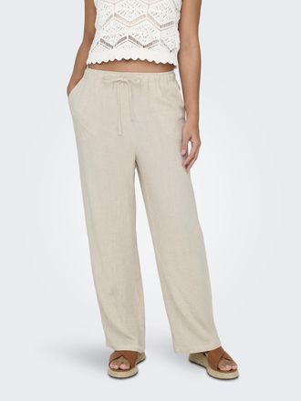 Only Schlupfhose ONLY ONLSIESTA MW PULL-UP LINEN BL PNT NOOS, Damen, Gr. XL (42), L&auml;nge 32, weiss (moonbeam), Web, Obermaterial: 80% Viskose, 20% Leinen, u