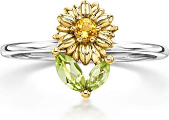 RS Pure by Ross-Simons Citrine and Peridot Sunflower Ring in Sterling Silver and 14kt Yellow Gold