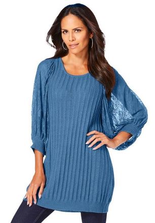 Roaman's Lace Sleeve Sweater in Dusty Indigo at Nordstrom, Size 16