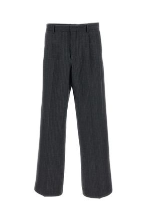 Sunflower Herringbone Pleated Cotton Wool-Blend Wide-Leg Pants