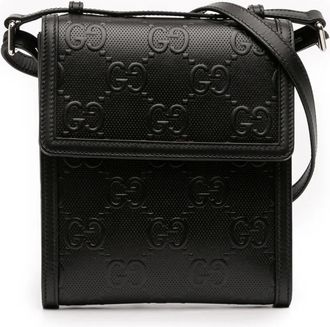Gucci Borsa a tracolla GG in pelle goffrata con battente 2016-2025 - Nero