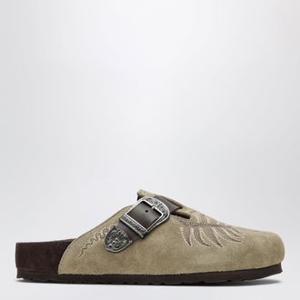 Etro Sabot Boston beige chiaro in suede ricamato