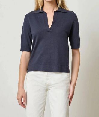 Lilla P Elbow Sleeve Polo Sweater In Navy