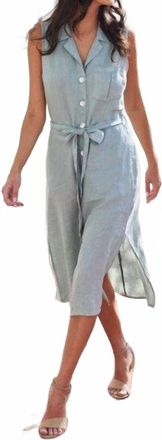 Bella Dahl Linen Cap Sleeve Button Front Midi Dress In Sage