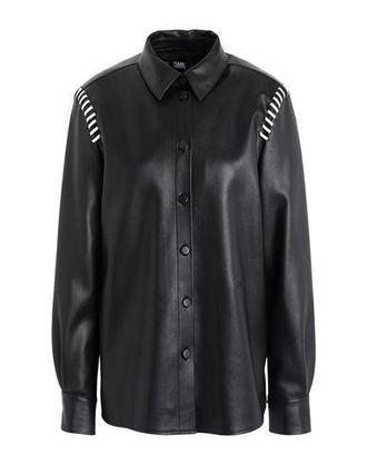 Karl Lagerfeld WHIPSTITCH FAUX LEATHER SHIRT