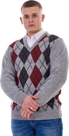 Generic Mens Argyle Jumpers V Neck Classic Knitted Long Sleeve Tank Top Sweater