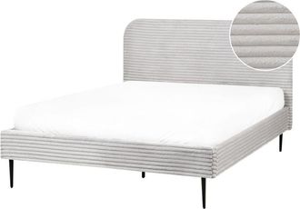 Beliani Corduroy Jumbo Cord Wide Ridges Upholstered eu Double Size Bed 4.6ft Light Grey Flayat