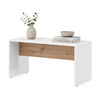Dmora Mesa De Sal&oacute;n Limatola, Forma Rectangular, Tablero Blanco, Estructura Marr&oacute;n, 90x50x47h Cm Blanco Mate