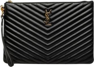 Saint Laurent Pre-owned Quilted Leather Clutch - Dames - Vintage Clutch - Zwart - ONE Size - Leer - Vintage