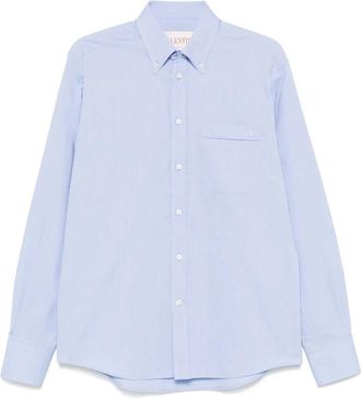 Valentino Garavani Camicia In Cotone Oxford Con Ricamo Vlogo-Uomo