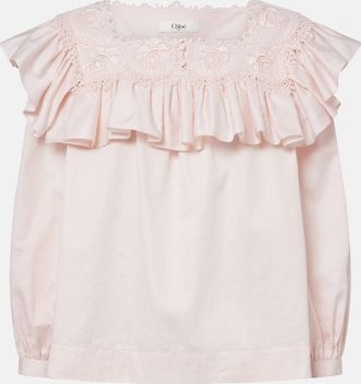 Chlo&eacute; Chlo&eacute; Ruffled lace-trimmed cotton blouse