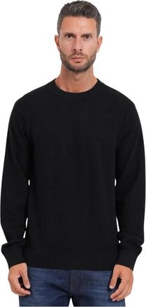 HUGO BOSS Trui met all-over breipatroon - Heren - Ronde hals truien - Zwart - XL - Truien & Vesten