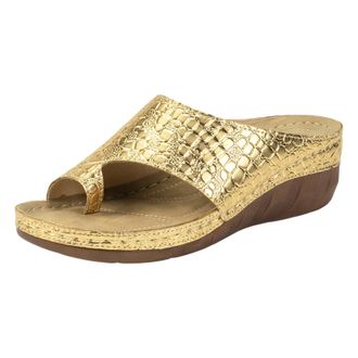 Generic 2026 Women Slippers Ladies Summer Casual Bright Solid Color Large Size Slope Heel Thick Bottom Beach Sandals (Gold, 5.5)