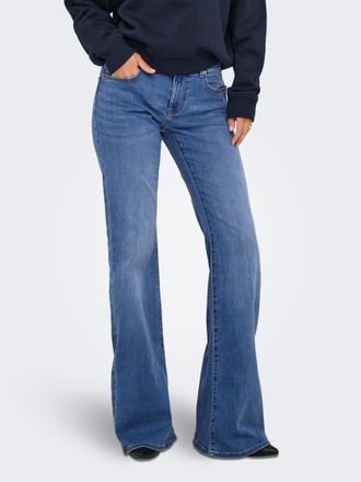 Only Bootcut-Jeans ONLY ONLTIGER LW WIDE MB FLARED DNM PIM, Damen, Gr. 27, L&auml;nge 30, blau (medium blau denim), Denim/Jeans, Obermaterial: 92% Baumwolle, 6%