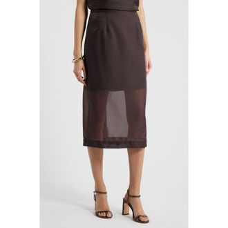 Nordstrom Organza Midi Pencil Skirt in Brown Coffee at Nordstrom, Size Xx-Large
