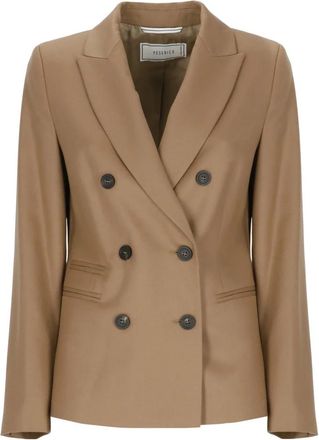 PESERICO Linnen Dubbelrijige Blazer - Dames - Blazers - Beige - XS - Linnen - Jassen