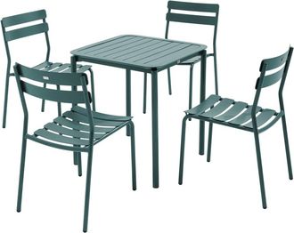 Oviala Mesa de terraza cuadrada (70 x 70 cm) y 4 sillas verde oscuro