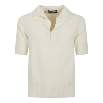 Dolce & Gabbana V-neck Knitwear, male, Beige, Size: XL Cotton blend polo shirt