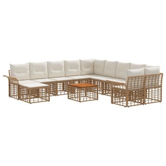 vidaXL Conjunto De Sof&aacute;s De Exterior 12 Pcs Natural Y Crema Poli&eacute;ster Vidaxl