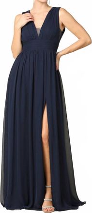 EVA V Neck Gown In Navy