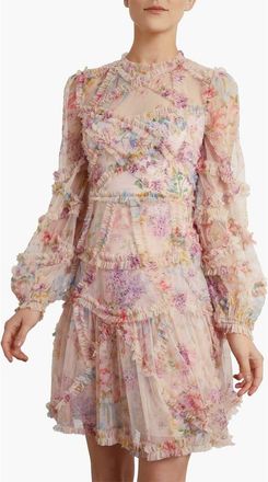 Needle & Thread Floral Diamond Ruffle Dress in Topaz Pink at Nordstrom, Size 4