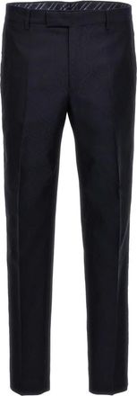 Etro Jacquard Broek van Wol en Katoen - Heren - Nette broeken - Blauw - 2XL - Katoen - Broeken