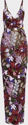 Bronx and Banco Allegra Sequin Floral-Embroidered Column Gown