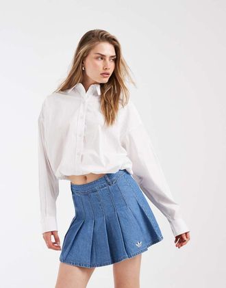 adidas Originals Denim - Gonna a pieghe in denim indaco-Blu